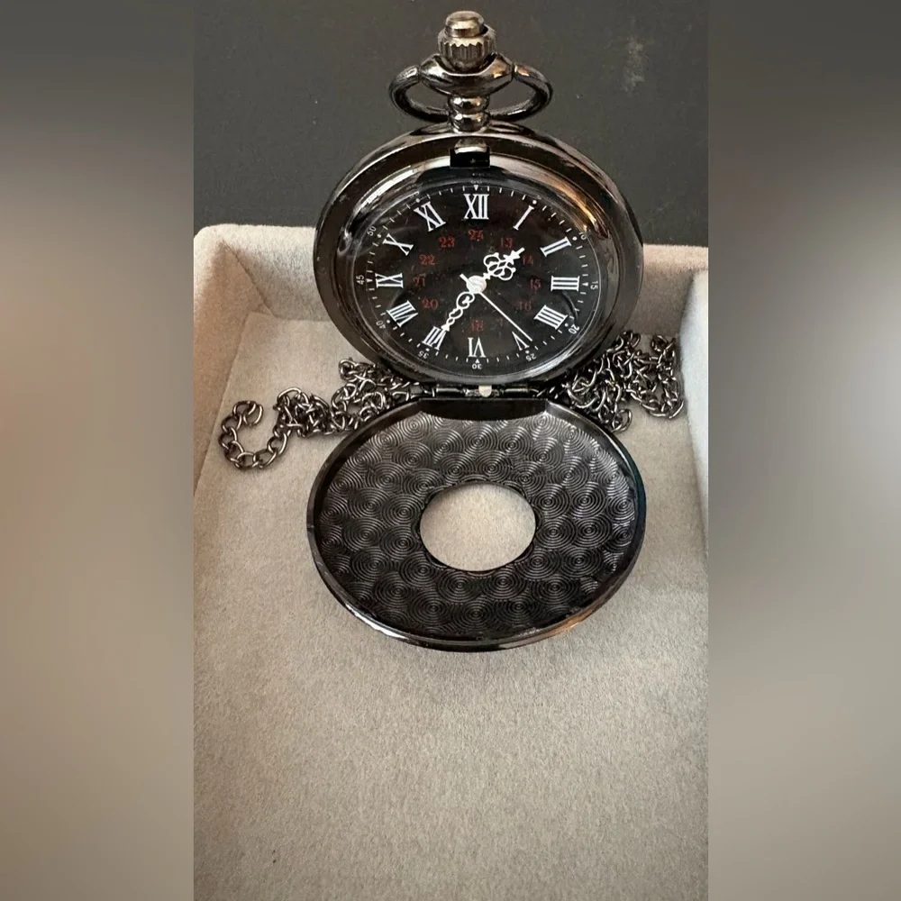 Vintage Style Pewter Black‎ Pocket Watch